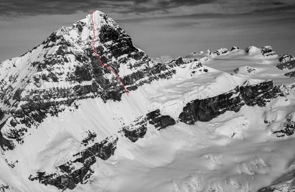 Mount Forbes, Canada - The East Face of Mount Forbes in Canada and the line climbed by Alik Berg and Quentin Roberts