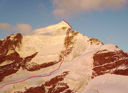 Tetnuldi, Temur Kurdiani, Caucasus, Georgia - The West Face of Tetnuldi, Caucasus, Georgia and the line climbed by Temur Kurdiani on 16/10/2020