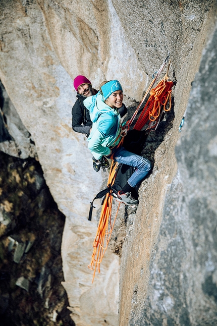 Federica Mingolla, Valle Orco, Caporal - Simone Papalia and Federica Mingolla making the first free ascent of Angels and Demons on Caporal in Valle dell'Orco