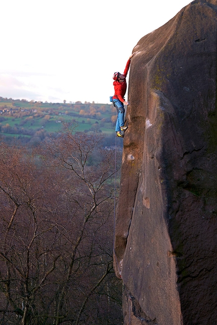 James Pearson - James Pearson running it out before reaching the finishing slopers Harder Faster at Black Rocks, England