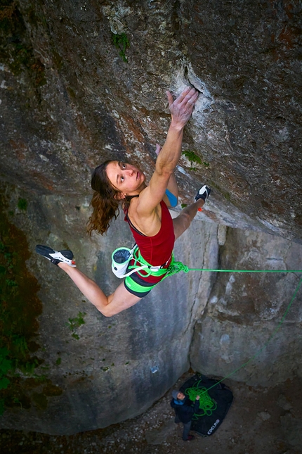 Melissa Le Nevé Action Directe  - Melissa Le Nevé climbing Action Directe in the Frankenjura, Germany. Established by Wolfgang Güllich on 14 September 1991, the French climber bagged the coveted first female ascent in early 2020 after 6 years of efforts.