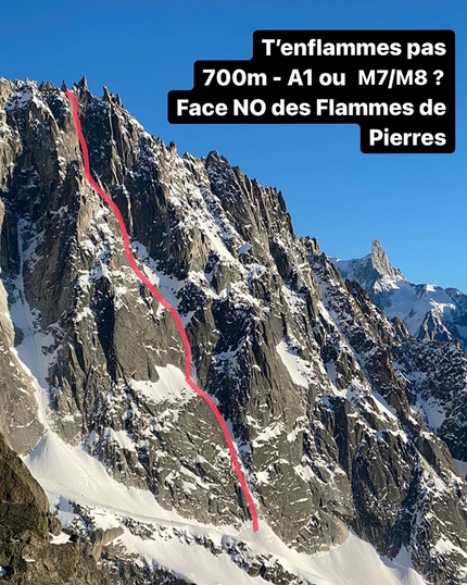 T’enflammes pas, nuova via di misto sulle Flammes de Pierre nel massiccio del Monte Bianco