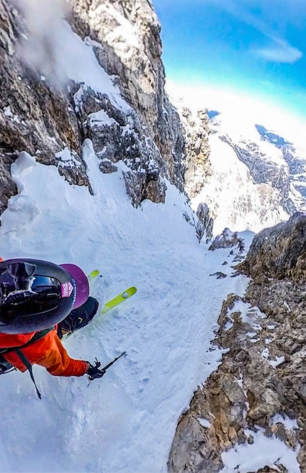 Aldo Valmassoi skis Cristallo di Mezzo North Face in the Dolomites