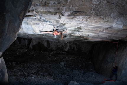 Eva Hammelmüller, Underground, Massone, Arco - Austrian climber Eva Hammelmüller sending Underground at Massone, Arco (TN)