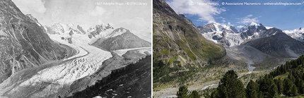 Bernina, Sulle tracce dei ghiacciai, Fabiano Ventura - Ripetizione di un'immagine storica del 1867, del fotografo Adolphe Broun, del ghiacciaio del Morteratsch.