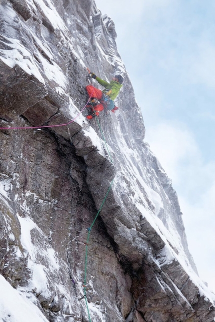 Scottish winter climbing, Beinn Eighe, Greg Boswell, Hamish Frost, Graham McGrath - Scottish winter climbing: Greg Boswell making the first ascent of 'Take Me Back To The Desert' on Beinn Eighe with Hamish Frost and Graham McGrath, December 2021