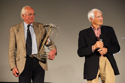Piolet d'Or 2011 - Britain's Doug Scott receives the Lifetime Achievement Award from Walter Bonatti.