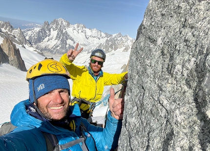 Goulotte Desperados, Tour Ronde, Mont Blanc, Niccolò Bruni, Gianluca Marra - Gianluca Marra and Niccolò Bruni making the first ascent of Goulotte Desperados on Col Occidental de la Tour Ronde, Mont Blanc massif