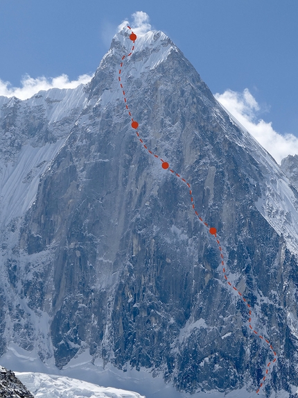 Jugal Spire, Nepal, Paul Ramsden, Tim Miller, The Phantom Line  - The Phantom Line sulla parete nord di Jugal Spire, Nepal, aperta da Paul Ramsden e Tim Miller dal 21-29/04/2022. La cordata è scesa sul versante sud. 