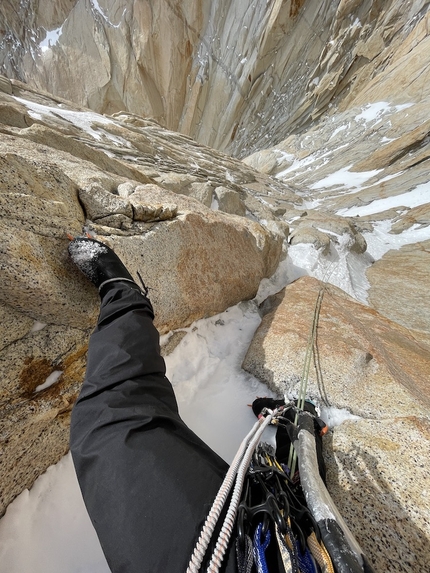 Colin Haley, Supercanaleta, Fitz Roy, Patagonia - Colin Haley making the first winter solo of Supercanaleta on Fitz Roy in Patagonia, September 2022