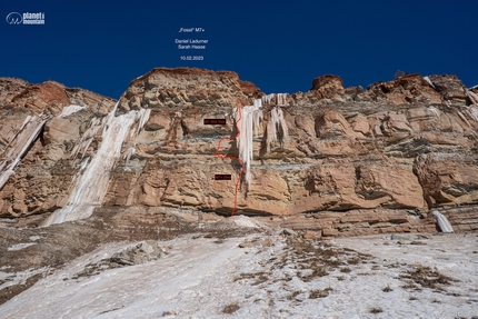 Nel canyon Bletterbach Sarah Haase e Daniel Ladurner aprono la via di misto Fossil