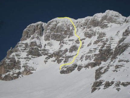 Jof di Montasio South Face, first ski descent of by Luca Vuerich - Luca Vuerich has carried out the first ski descent of the South Face of Jof di Montasio 2753m (Julian Alps).
