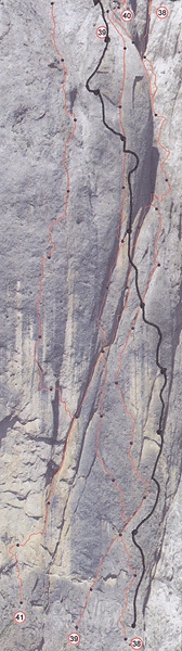 Hansjörg Auer - Detail of the lower section of Bruderliebe (800m, 8b/8b+, Hansjörg & Vitus Auer 08/2011), Marmolada, Dolomites
