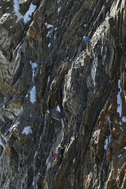 Monte Rosa - Exploring The Alps - Hervé and Marco Barmasse estabishing the route route up the S Face of Monte Rosa