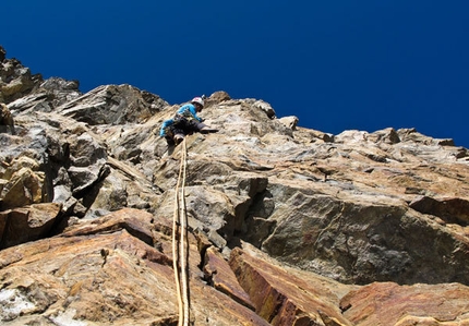 Monte Rosa - Exploring The Alps - Hervé Barmasse estabishing the route route up the S Face of Monte Rosa