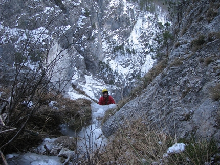 Hysteria Rio Vandul - Hysteria: Romano Benet and Tine Cuder making the first ascent of Hysteria (M7, WI6+ 135m), a new icefall in Val Raccolana