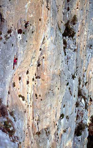 "Maurizio Oviglia climbing on Monte Ginnircu"