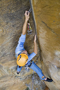 Josune Bereziartu during the first free ascent of Divina Comedia