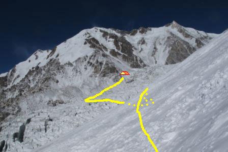 Camp 1 established by Simone Moro and Denis Urubko on 12/01/2012 on the Diamir Face, Nanga Parbat.