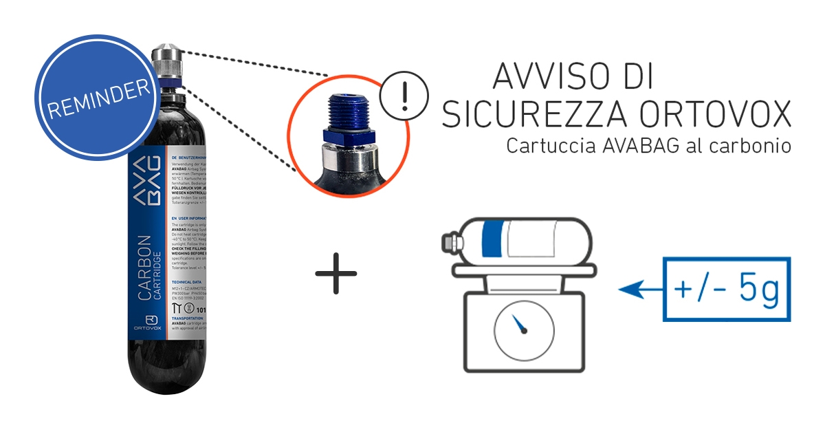 Ortovox reminder avviso di Sicurezza Cartucce AVABAG