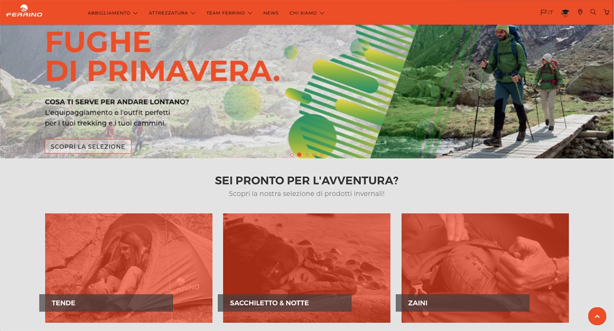 Nuovo portale Ferrino con E-shop e Outdoor Specialist