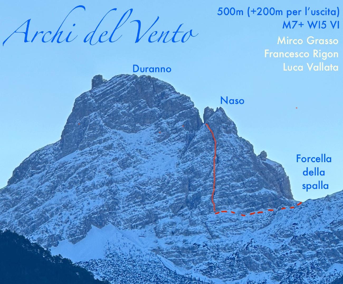 Archi del Vento, Monte Duranno, Friuli Dolomites, Mirco Grasso, Francesco Rigon, Luca Vallata