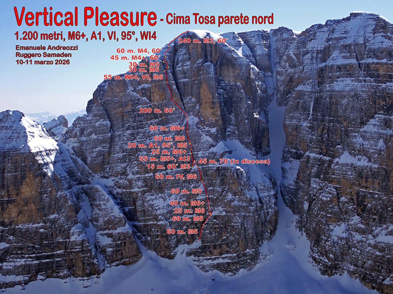 Vertical Pleasure, Cima Tosa Brenta Dolomites, Ruggero Samanden, Emanuele Andreozzi