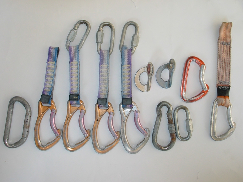 Carabiners used at belay stations