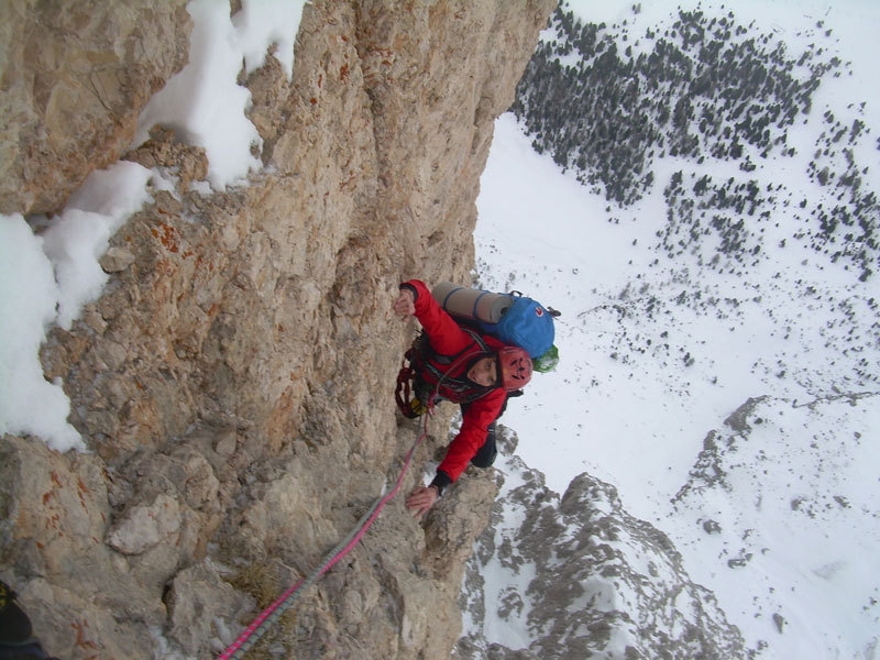 Pilastro Magno, Sassolungo, first winter ascent