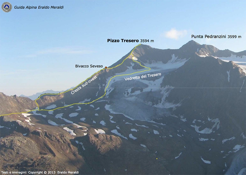 La via normale al Pizzo Tresero