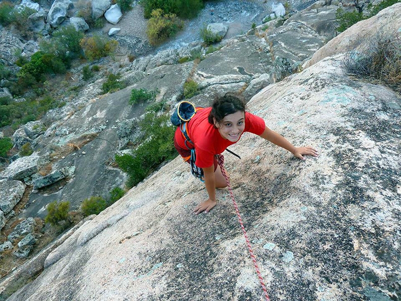 Elena Oviglia on the crux pitch of Kawaii, Placche dell'Elefante, Sarrabus