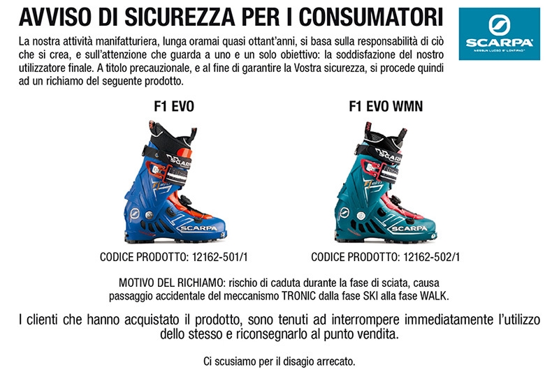 SCARPA: Recall F1 Evo e F1 Evo Wmn