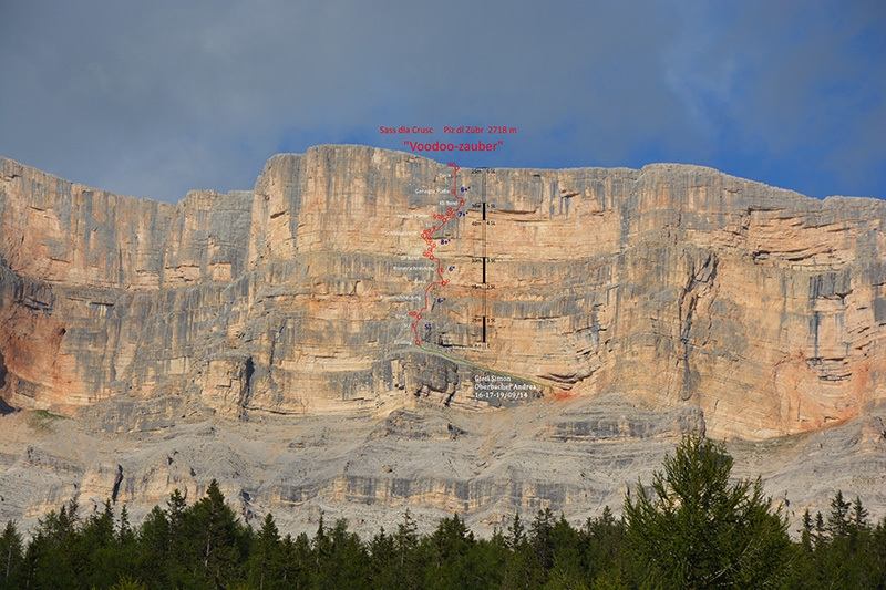 Sass de la Crusc Dolomiti, Voodoo-Zauber climb by Simon Gietl and Andrea Oberbacher
