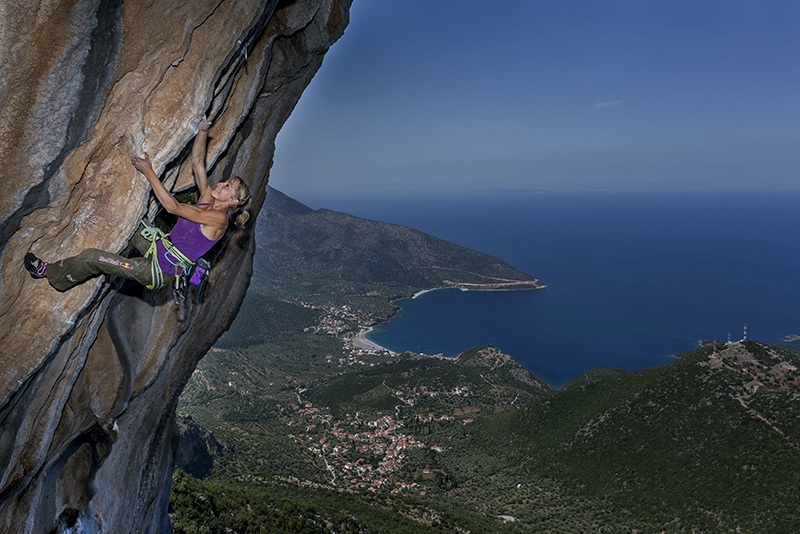 Angela Eiter climbing at Kyparissi, Greece
