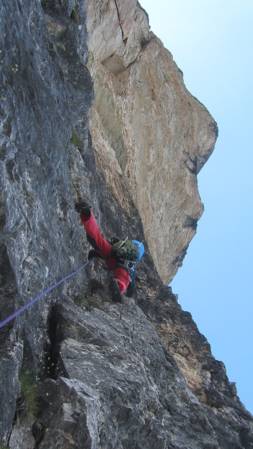 Via Delirio Giallo, Torre Prosser, Cestün, Sasso delle Dieci, Cunturines, Dolomites, Walter Polidori