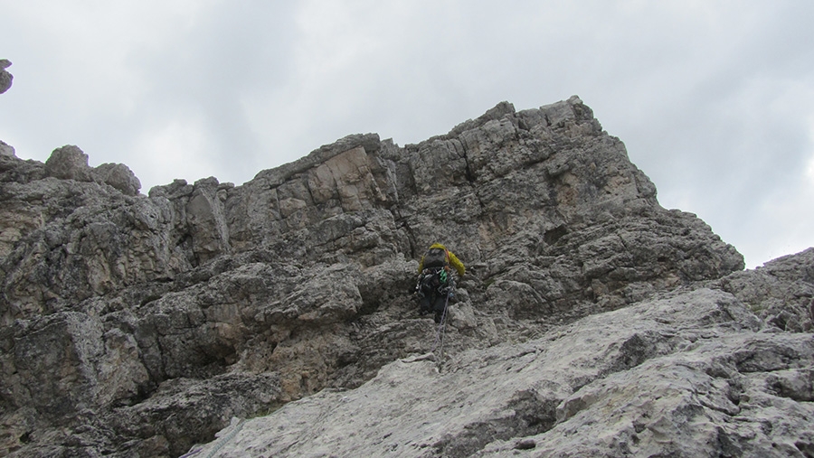 Via Delirio Giallo, Torre Prosser, Cestün, Sasso delle Dieci, Cunturines, Dolomites, Walter Polidori