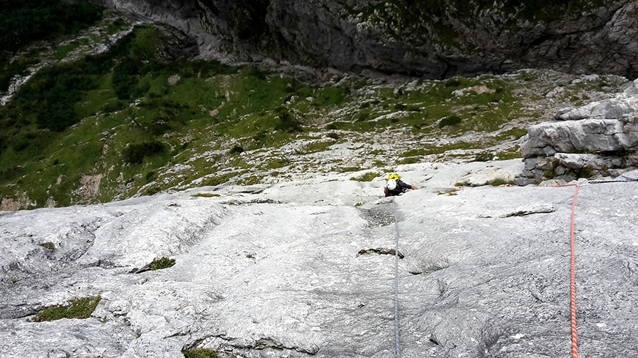 Pale di San Lucano Dolomiti, Via dei Pòpi in azione, Jacopo Biserni, Arturo Dapporto