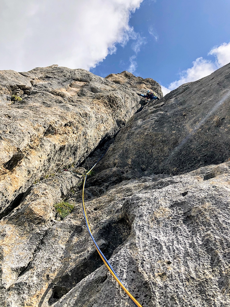 Via della Fessura Gialla, Torre Enrica del Zigolè, Dolomites, Giorgia Felicetti, Federico Dell’Antone