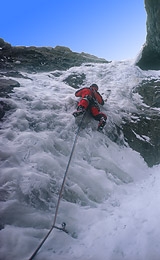 Ice climbing belays - Semi-mobile ice screw belay