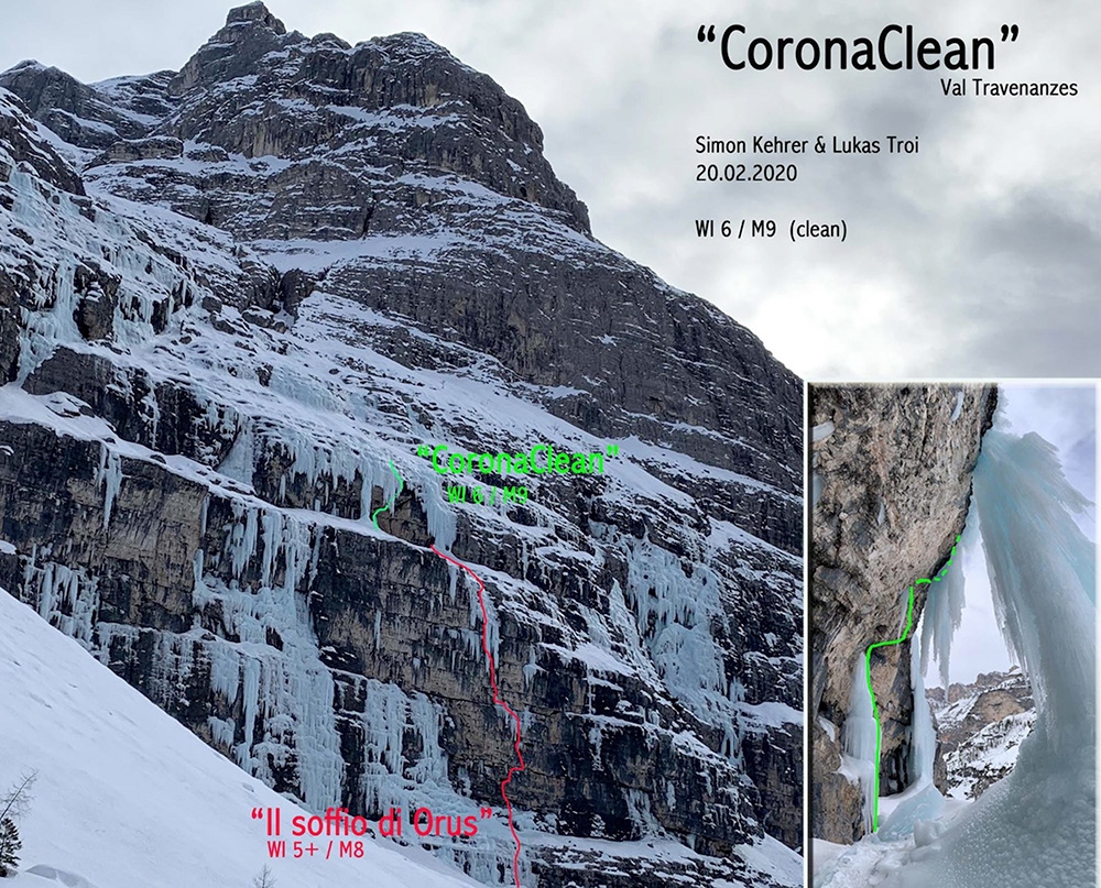 Corona Clean, Val Travenanzes, Dolomiti, Simon Kehrer, Lukas Troi