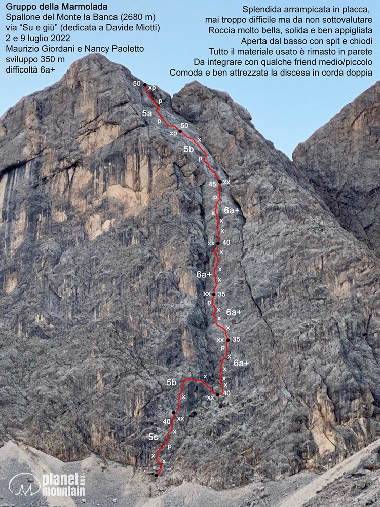 Su e giù, Monte La Banca, Marmolada, Dolomiti, Maurizio Giordani, Nancy Paoletto