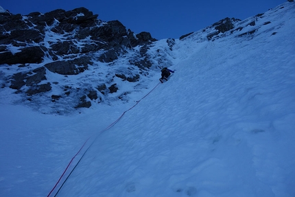 Diavolina Gully Pizzo Diavolo di Tenda - Diavolina Gully: Valentino Cividini durante la prima salita al Pizzo Diavolo di Tenda il 15/12/2018