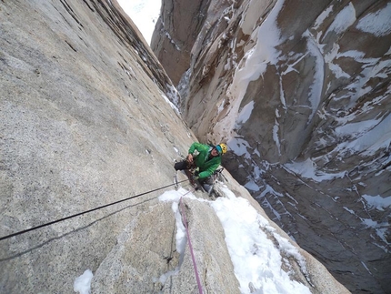 Corrado Korra Pesce - Micheal Lerjen climbing Spigolo dei Bimbi, Punta Herron., Patagonia.