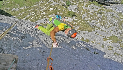 Fine di un’Epoca Cima Cee - Fine di un’Epoca: Cima Cee in the Brenta Dolomites: Rolando Larcher climbing pitch 5