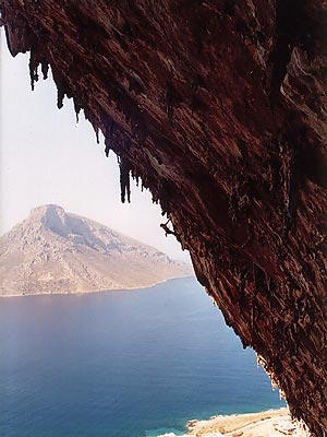 Kalymnos Grande Grotta - Patrick Raspo climbing the incredible Aegialis 7b+, Grande Grotta, Kalymnos
