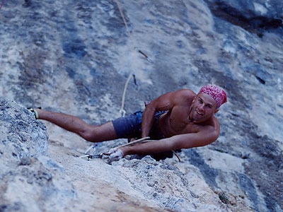 Kalymnos Grande Grotta - Christos Boukoros climbing Panselinos 6b+.
