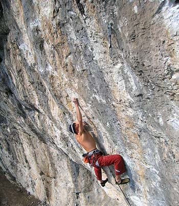 Fonzaso, Veneto, Italy - Riccardo Scarian climbing Drumtime 8c+.