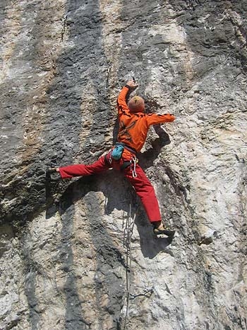 Fonzaso, Veneto, Italy - Manolo climbing Diabluna 8c.