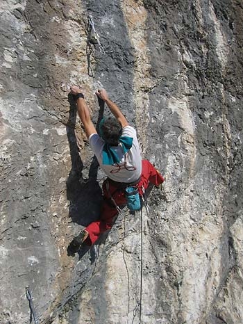 Fonzaso, Veneto, Italy - Manolo climbing Diabluna 8c.