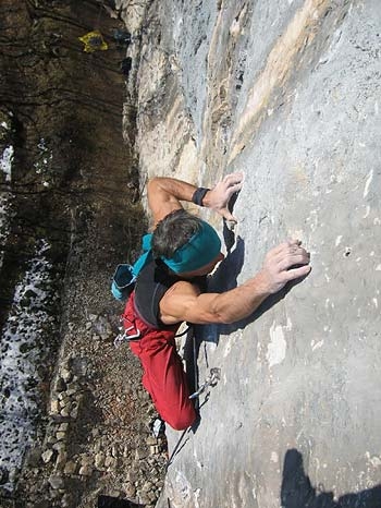 Fonzaso, Veneto, Italy - Manolo climbing Diabluna 8c.